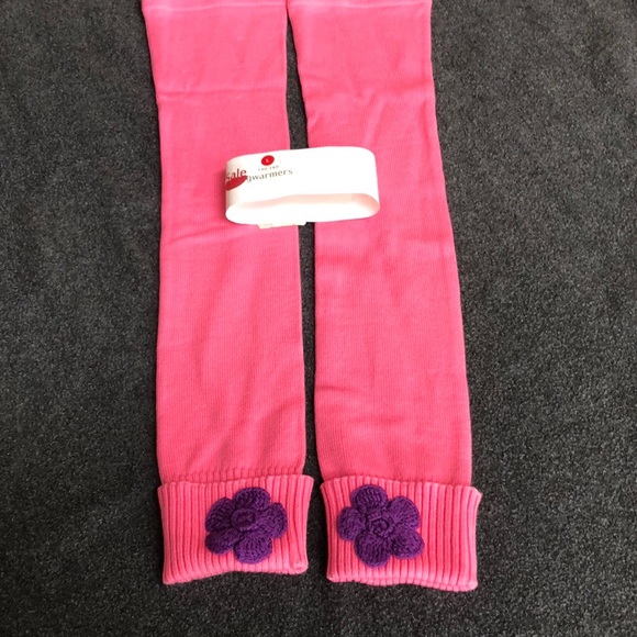 Hanna Andersson Pink Leg Warmers With Small Purple Crochet Flower Size L 140-160 - Picture 3 of 7